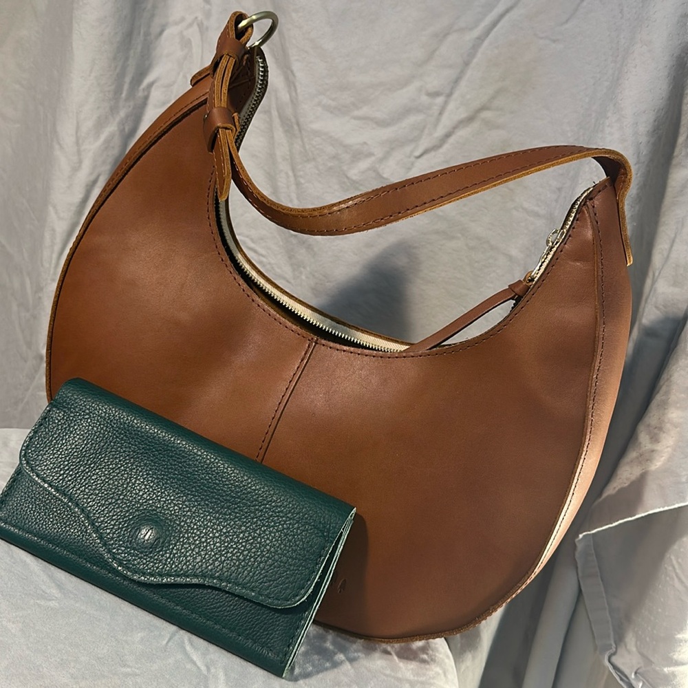 Portland Leather Brown Leather Hobo Bag with Green Wallet
